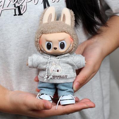 China Luxury 17cm Pull Cloth Doll for Boys Famous Heart Macaron Labubu with Vinyl Face Only Clothes in a Mystery Box for sale