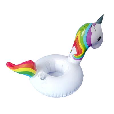 China Viable Tail Unicorn Rainbow Inflatable Drink Holder For Swimming Toys for sale