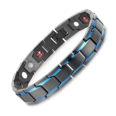 China Fast Shipping MagEnergy Magnetic Bracelets For Arthritis Pain Relief Adjustable Stainless Steel Bangle Men's Blue Black Link Bracelets for sale