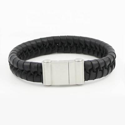 China MagEnergy CLASSIC Men's Bracelets Black Leather Adjustable Braided Leather Bracelet Magnetic Bracelets for sale