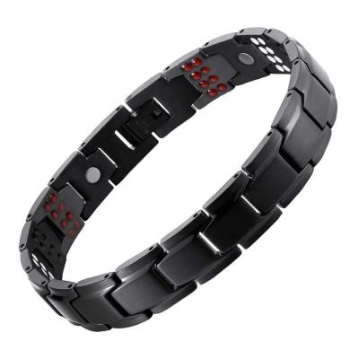 China Quick Delivery MagEnergy 12mm Bio Ion Magnetic Men Stainless Steel Adjustable Black Bracelets for sale