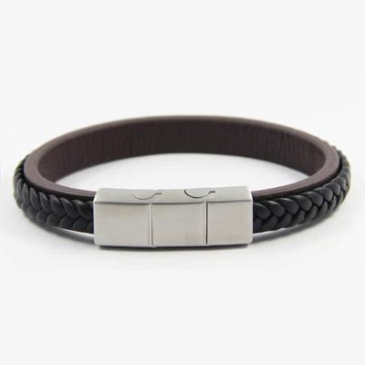 China MagEnergy CLASSIC Brown and Black Genuine Leather Adjustable Magnetic Leather Bracelet Wristbands for sale