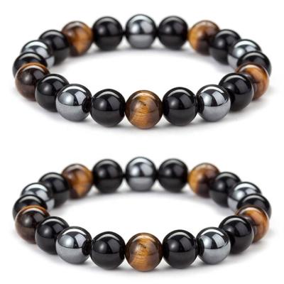 China MagEnergy 8MM Beaded Hematite BraceletsTiger Eye Lead Free Nickel Free Adjustable Bracelet for sale