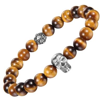 China Wholesale Adjustable Charm TRENDY Tiger Eye Beaded Skull Bracelets from MagEnery for sale