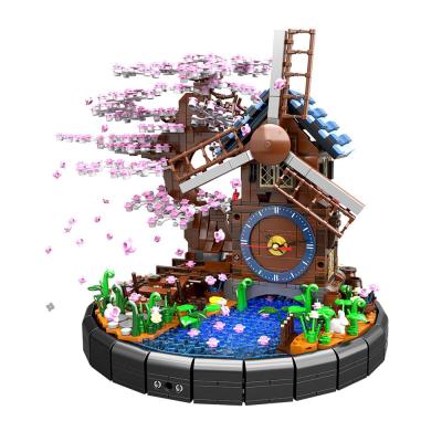 China 1944pcs Sakura Oriental Cherry Tree Windmill Building Toy Clock Creative Building Model Blocks Botanical MOC Bricks Toys Kids Christmas Gift for sale