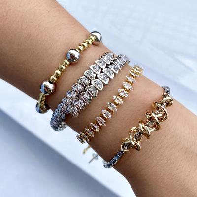 China FASHIONABLE Diamond Jewelry Wholesale White Gold Copper Bracelet Women Men Copper Bracelet Zircon Chain Zircon for sale