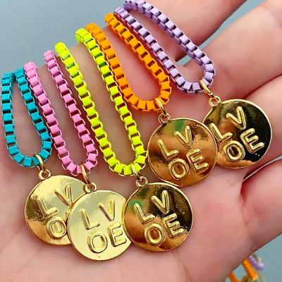 China TRENDY Multi Chain Necklace Box Enamel Summer Fashion High Quality Gold Plated Love Chain Pendant Necklace Jewelry for sale