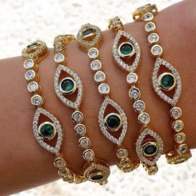 China TRENDY 18k Gold Plated Adjustable Women's Lucky Crystal Diamond Bracelet Turkey Zircon Evil Eye Copper Chain Wholesale for sale