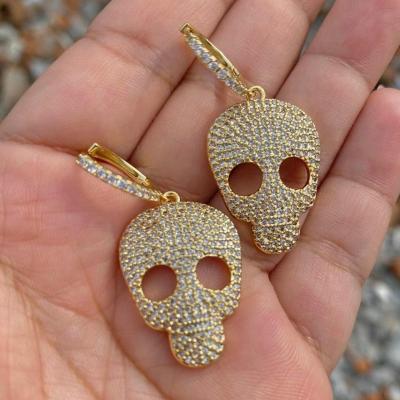 China Halloween Gold Party Zircon Diamond Hip-Hop Earring Fashion Skull Jewelry Copper Inspirational Handmade Custom Pendant FASHIONABLE Earring For women for sale