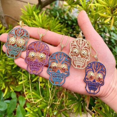 China New Design Fashion Religious Ins Hot Colorful CZ Pave Skull Charms For Jewelry Making 18k Gold Plated Large Skull Pendant Diy Charm for sale