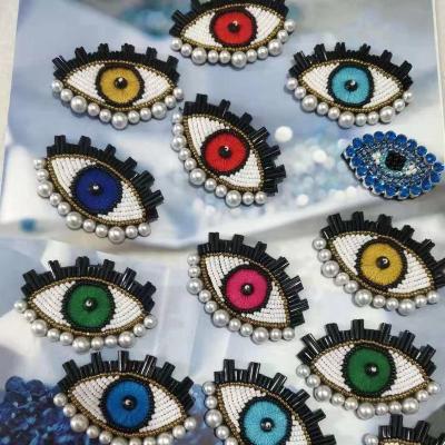 China New Trendy charm eyes cute sequin fabric Miyuki diamond pearl fabric beading bad girls handmade embroidery patch apparel bracelet for sale