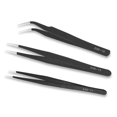 China Apply to Lash Tweezers Nippers Black Eyelash Extension Tip Straight & Curved False Eyelash Extension Tweezers for sale