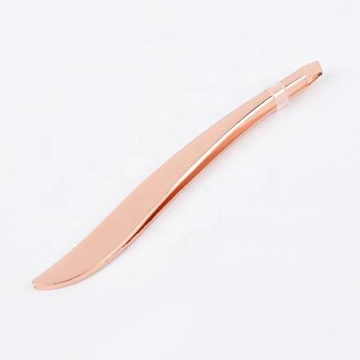 China Custom High Quality Oblique Curved Tip Oblique Private Label Eyebrow Clip Stainless Steel Eyebrow Tweezers for sale