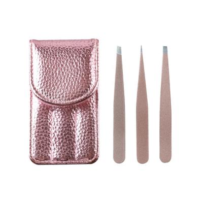 China Pluck your eyebrow and apply 3pcs eyelash tweezers set best eyebrow tweezers with soft tweezer pouch for sale