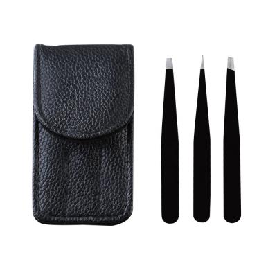 China Pluck Your Eyebrow And Apply Eyelash Wholesale 3pcs Eyebrow Tweezers Set Topsale Tweezers Pouch For Forehead Tweezers for sale