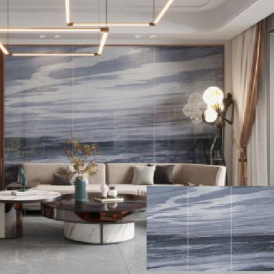 China 1200x2400x9mm Eco-friendly Blue Marble Polished Porcelain Floor And Wall Tiles Slabs Large Countertop for sale