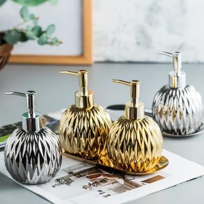 China Modern Gold Silver Ceramic Bath Set Luxury Perfume Bottle The Hair Oil Bottles For Bath for sale