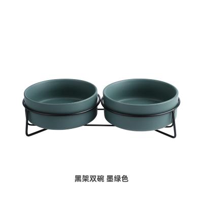 China Double Ceramic Iron Pet Bowl Pet Bowls With Black Stainless Steel Food Bowl For Pets for sale