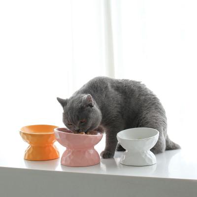 China Modern Ceramic Pet Bowl High Blue White Korean Ceramic Pet Bowl For Cat Dog for sale