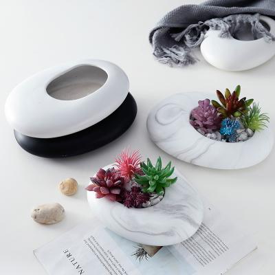 China Modern Wholesale Korean Oval Plant Flower Pots Modern Ceramic Plant Style Succulent Pot With Marbling for sale