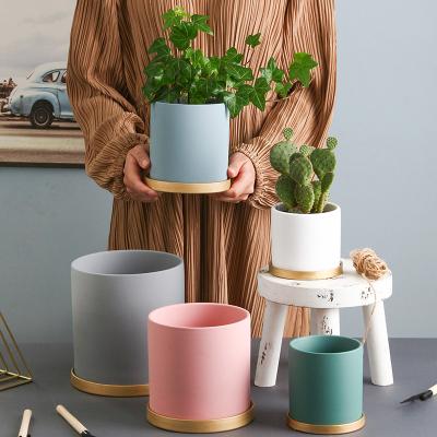 China Nordic modern colorful cylinder flower pot ceramic outdoor flower pot large for medium green plants for sale