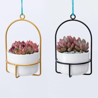 China Modern Decorative Flower Pot Planters Modern Hanging Pot With Iron Flower Frame For Home Decor for sale