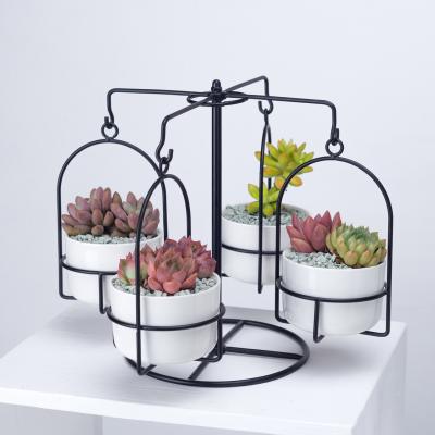 China Modern Modern Porcelain Plants Flower Pots Iron White Frame With Ceramic Pot Combination Set for sale