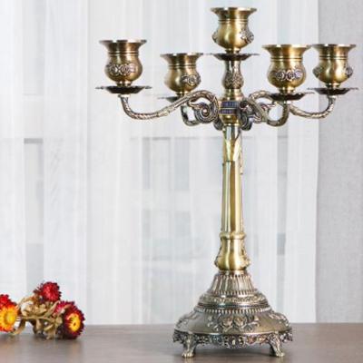 China Home Luxury Decorative Antique Metal 5 A.M. Candle Holder Copper Candlestick Holder for sale