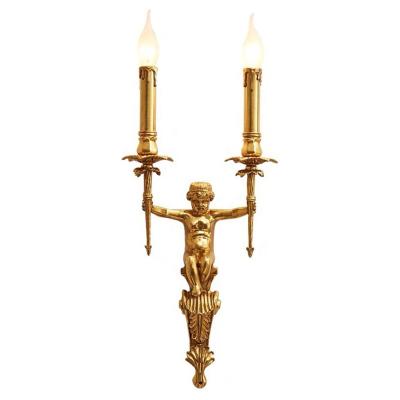 China Double Head Angel Wall Lamps Aisle Light Living Room Corridor Bedside Modern French Copper Indoor Creative Bedroom Brass Wall Lamp for sale