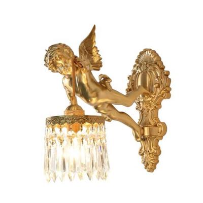 China Modern Gold Winged Angel Single Wall Lamp Copper Brass Bronze Casting Lost Wax Handcrafted of Antique Brass Angel Wall Sconce for sale