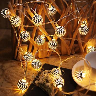 China Hot Sale 1.5m/3m LED Iron Balls String Light Hollow Romantic Christmas Ball Battery Box Holiday Decoration Lamp for sale