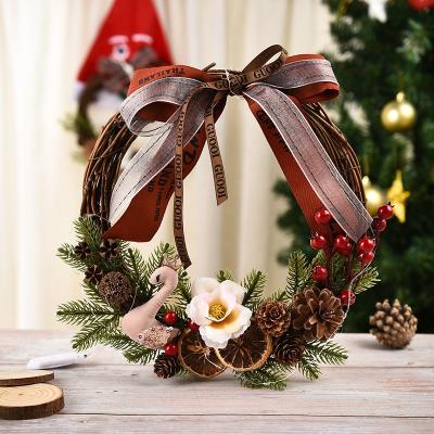 China Plush Fabric + Plastic Garland Pendant Rattan Ring Pendant Decoration Products Christmas Store Popular Christmas Garland Decoration for sale