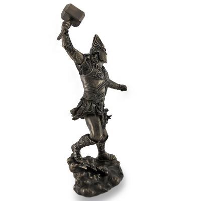 China Norse Europe Norse God of Thunder Bronze Thor God with Hammer Statue Sculpture Viking Mythology for sale