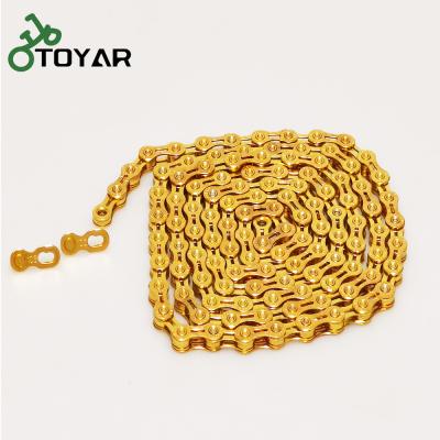 China Toyar Bicycle Chain 11 Speed ​​Replacement Bike Steel Chain Gold Color 1/2 x 11/128 Inch With Magic Buckle for sale