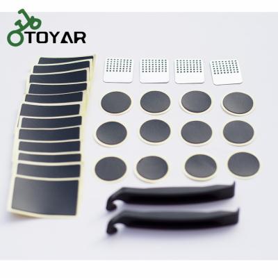 China Plastic+Metal Bike Tire Repair Kit Inner Tube Patch With Patches 24PCS Storage Box 4PCS Metal Rasp 2PCS Tire Lever For Bicycle Motorcycle BMX for sale