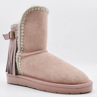 China Women's Fashion Anti-skid Bandage Tassel Plush Sneaker Shoes Warm Suede Plush Thicken Solid Color All-match Anti-skid Outdoor Snow Boots for sale