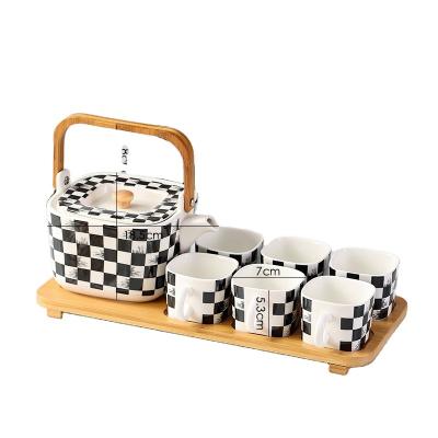 China Chaozhou Coffee Tea Cup Stocked Tea Set With Japanese Turkish Ceramic Teapot Supplier Square Shape Porcelain White And Black All-season for sale