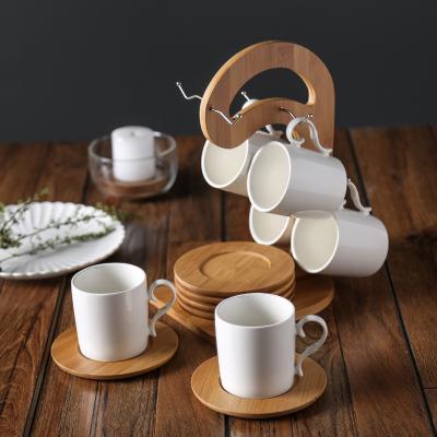 China 6pcs Style Ceramic Coffee Cups And Saucers Porcelain Tea In Cups Saucer Set Viable Modern White Coffee Cup for sale