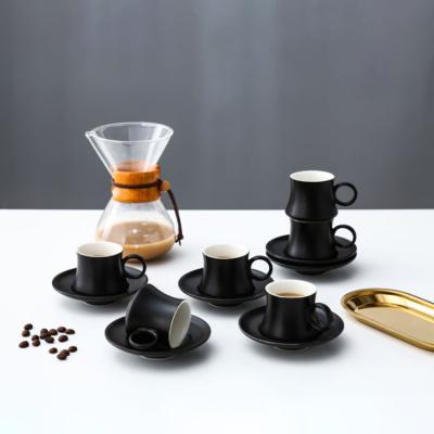 China Viable Minimalist Style 6 Pcs Black Matte Cup Porcelain Espresso Cup Porcelain Coffee Cup And Saucer Set for sale