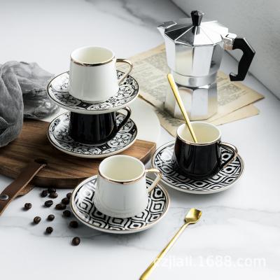 China Cup Viable Coffee Cups And Saucers Set Turkish Ceramic High End Luxury Custom Logo Ceramic Gift Set Customized Delicate Black for sale