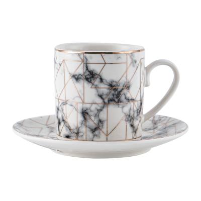 China Eco-Friendly Mug With Lid Luxury Quality Porcelain Espresso Marble Coffee Cup Set With Gold Rim / Custom Ceramic Cups And Saucers Set for sale