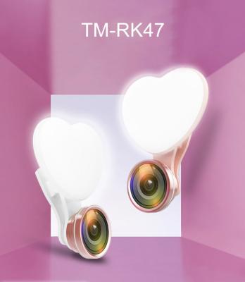 China Photogrphy TM RK47 Living Heart Shape Selfie Ring Light With Lens Mobile Cell Phone Macro USB USB Battery Operated Sufficiency Light for sale