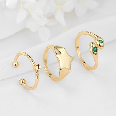 China New Trendy Fashion 14K Gold Plated Double Headed Star Snake Shape Ring For Women Adjustable for sale