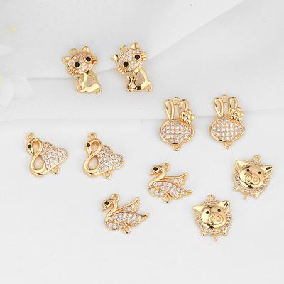 China FASHIONABLE Wholesale Animal CZ Jewelry Accessories 14K Gold Plated Cute Necklace Bracelet Charms Connector for sale