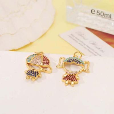 China FASHIONABLE Wholesale Gold Plated Boy and Girl Shape Zircon Pendant Jewelry 14K Cartoon Character Accessories for sale