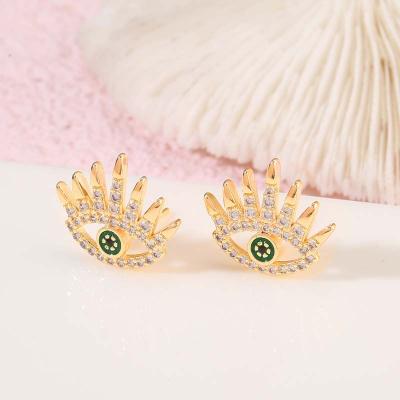 China Fashion Wholesale 14K Trendy Evil Eye Zircon Devil Eye Gold Plated Stud Earrings for sale