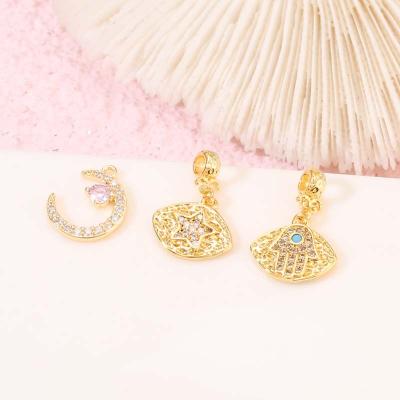 China Designer Inspired Charms Wholesale FASHION Zircon Moon Star Evil Eye Gold Plated Shape 14K For Diy Bracelet Jewelry Making for sale