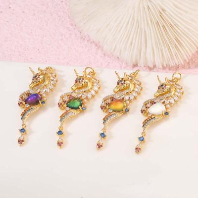 China FASHIONABLE High Quality 14K Gold Plated Unicorn Shape Charm Custom Opal Cubic Zirconia Charm Pendants For Necklace Jewelry for sale