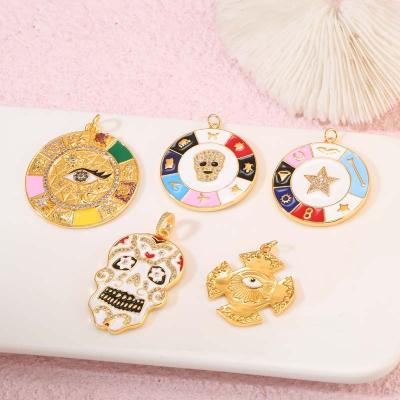 China Trendy Fashion Wholesale14K Gold Plated Round Zircon Skull Enamel Designer Necklace Pendant Charm Custom for sale