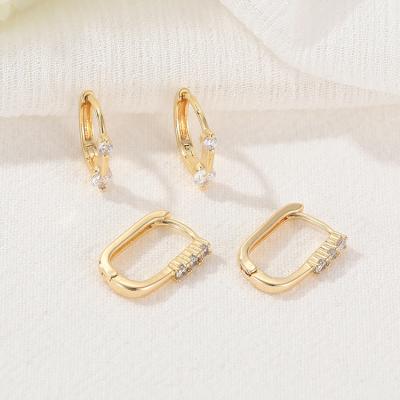 China Trendy Fashion Jewelry 2021 14K Gold Plated Geometric Rectangle Shape Zircon Circle Earrings for sale